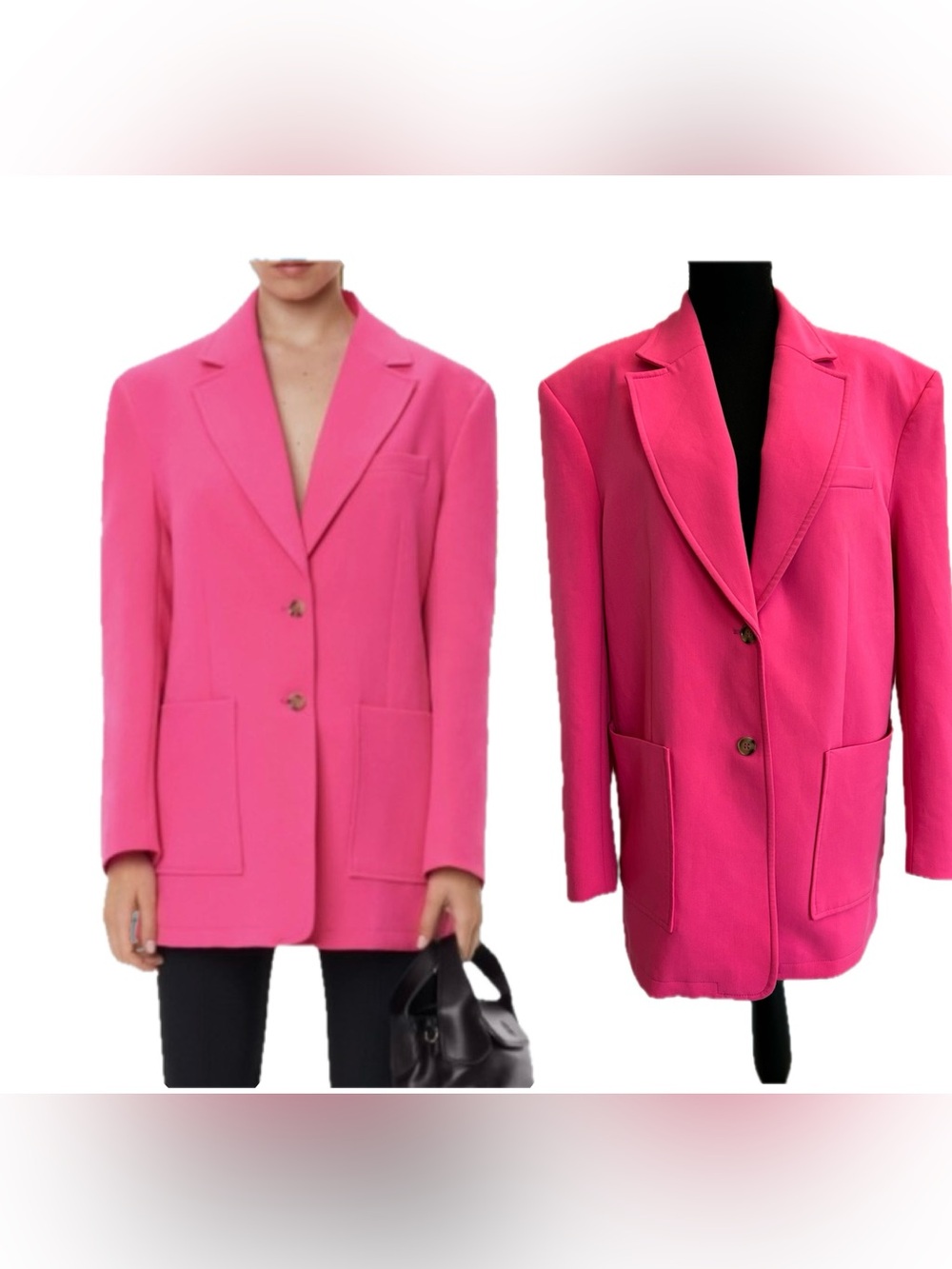 Zara neon pink masculine oversized blazer single breasted front patch pockets M